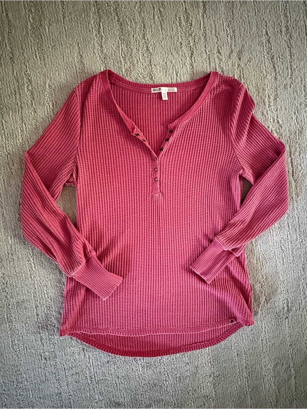 Seven7 Waffle Knit Henley Top Pink Thermal Long Sleeve M Cozy Casual Gorpcore